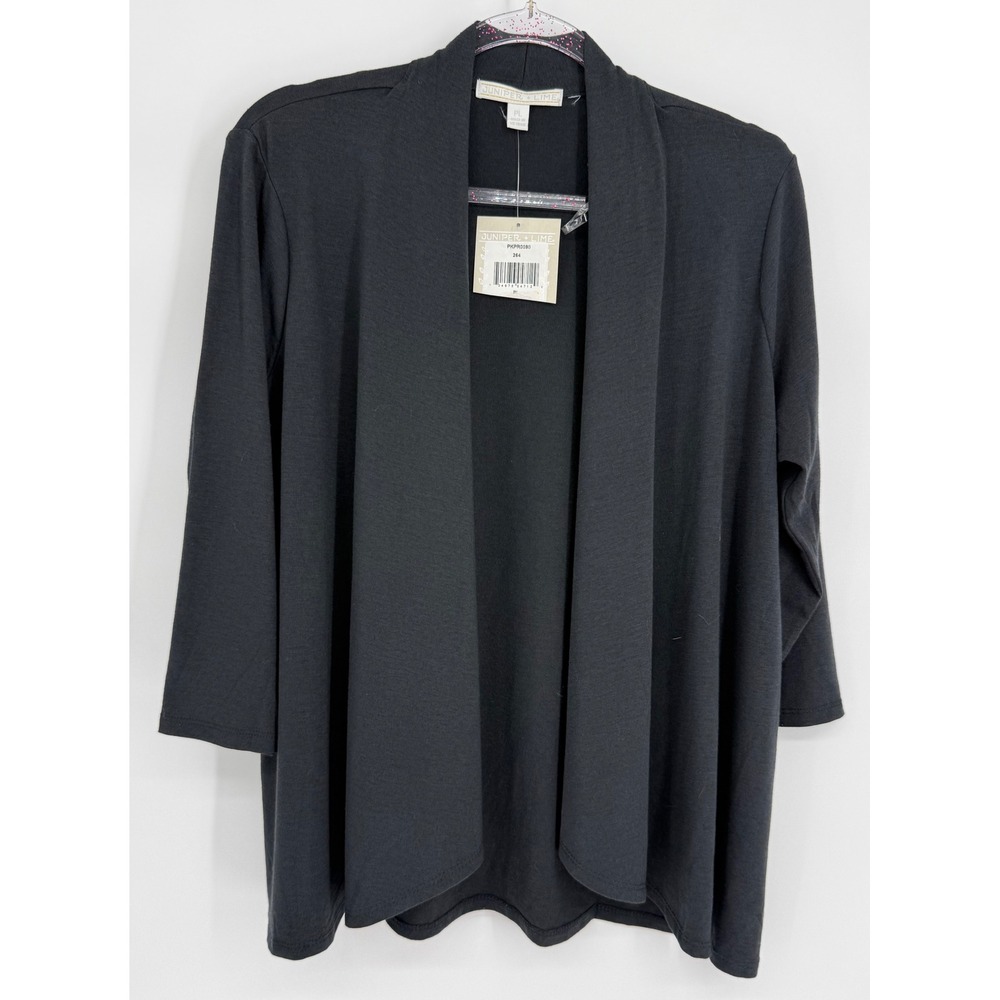 Juniper + Lime Black Open Front Shawl Collar 3/4 Sleeve Cardigan Petite Sz L NWT